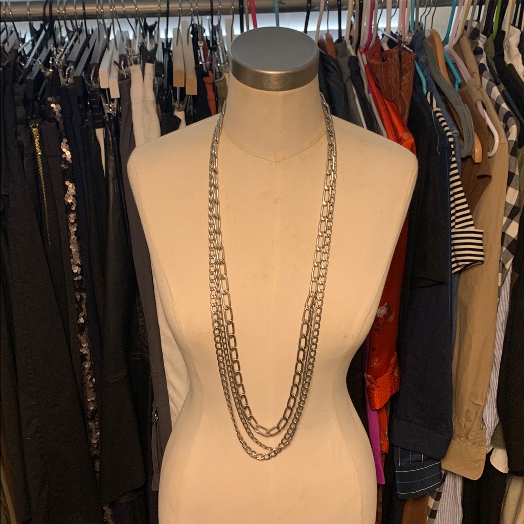 Bcbg Triple Strand Silver Chain Necklace